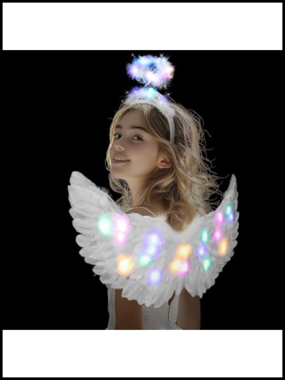 LED Angel Wings and Halo Costume with Feathers - Halloween Party Cosplay